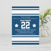 Football Jersey Blue|White Party Einladungen (Stehend Vorderseite)