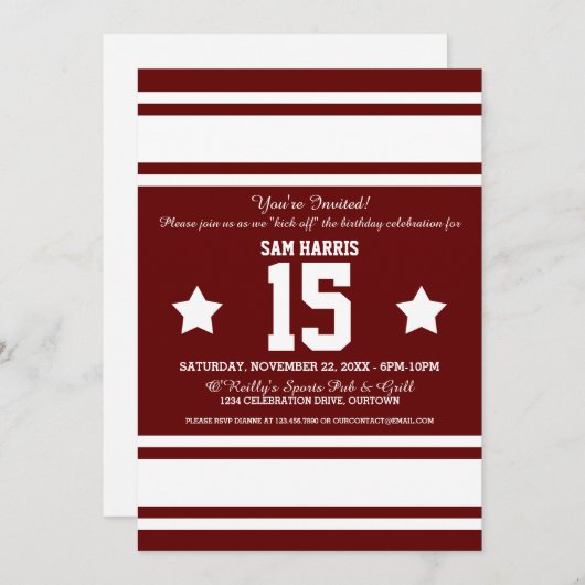 Football Jersey Burgundy|White Party Einladungen (Vorne/Hinten)