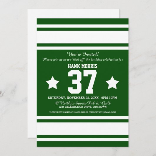 Football Jersey Green|White Party Einladungen (Vorne/Hinten)