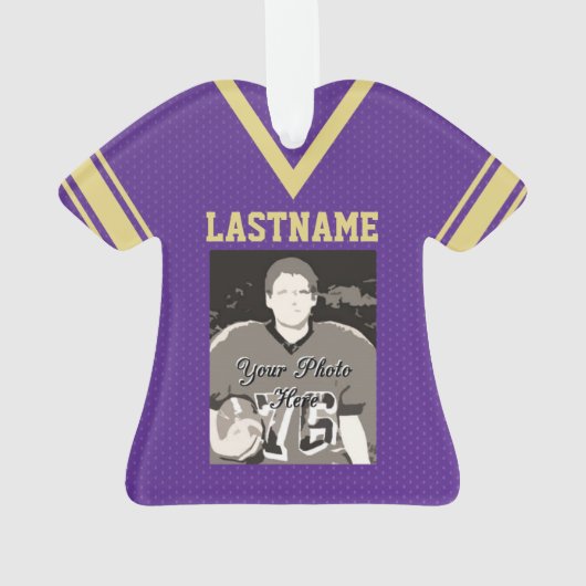 Football Jersey Lila Gold Uniform mit Foto Ornament (Rückseite)