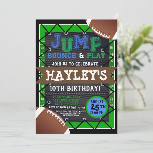 Football-Jungs Jump & Play Trampolin Park Einladung (Stehend Vorderseite)