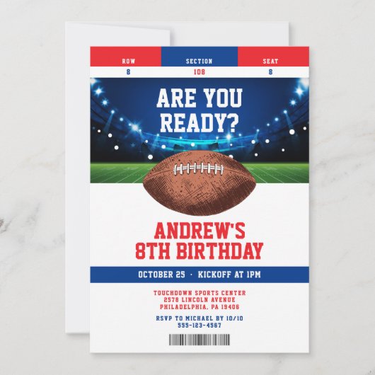 Football Kids Birthday Party Ticket Invitation Einladung (Vorderseite)