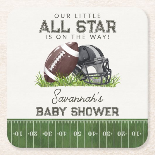 Football Little All Star Touchdown Baby Shower Rechteckiger Pappuntersetzer (Vorderseite)
