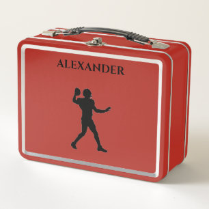 Football Metal Lunchbox in Rot/individuelle Name.