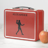 Football Metal Lunchbox in Rot/individuelle Name. (Beispiel)