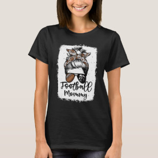 Football Mommy Vintag Leopard Messy Bun gebleicht T-Shirt