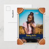 Football Navy & Gold Abschluss Ankündigungspostkarte (Vorne/Hinten)