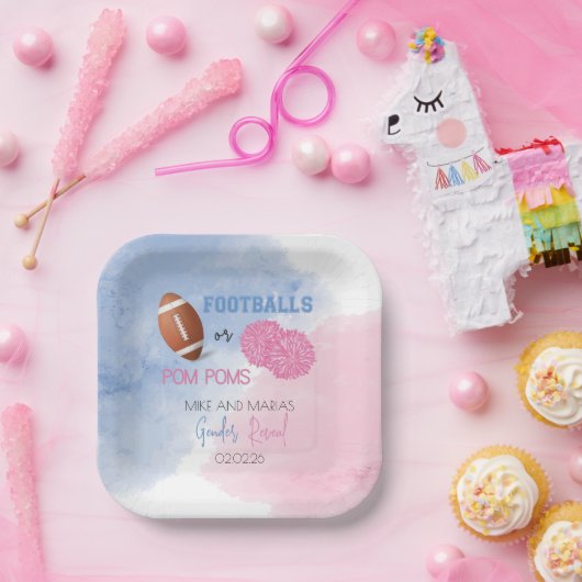 Football oder Pom Poms Geschlecht enthüllt Teller (Party)