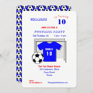 Football Party Blue Football Shirt Personalisiert Einladung