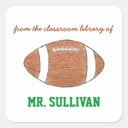 Football personalized teacher bookplate quadratischer aufkleber