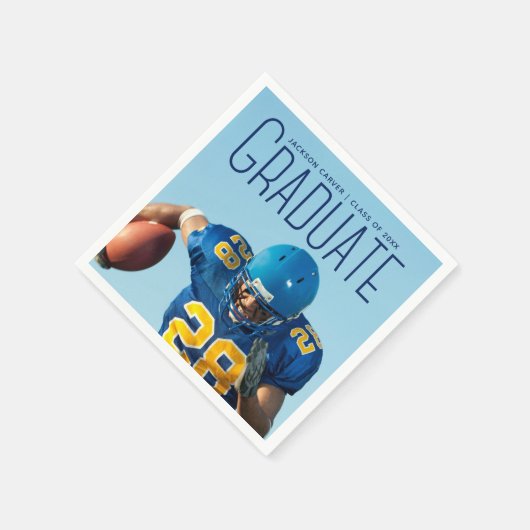 Football Player Abschluss 2025 Blue Script Foto Serviette (Ecke)