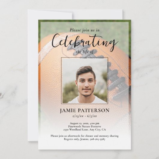 Football Player Celebration of Life Photo Funeral Einladung (Vorderseite)