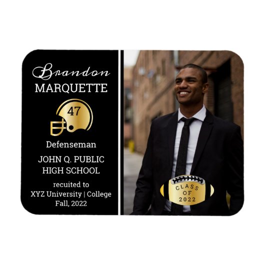 Football Player Foto Black | Gold-Abschluss Magnet (Horizontal)