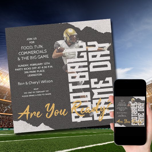 Football Player Game Day Black Einladung