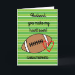 Football Pub Husband Geburtstag Karte<br><div class="desc">Eine personalisierte Fußball-Geburtstagskarte für Ehemann mit Fußball und Herz auf der Vorderseite mit einem Platz für Sie,  seinen Namen hinzuzufügen. Die Insider-Kartennachricht enthält eine Fußballspiel-Geburtstagsnachricht,  die auch personalisiert sein kann,  wenn sie gewollt wird. Eine einzigartige Fußball-Geburtstagskarte für ihn speziell für Fußballfans!</div>