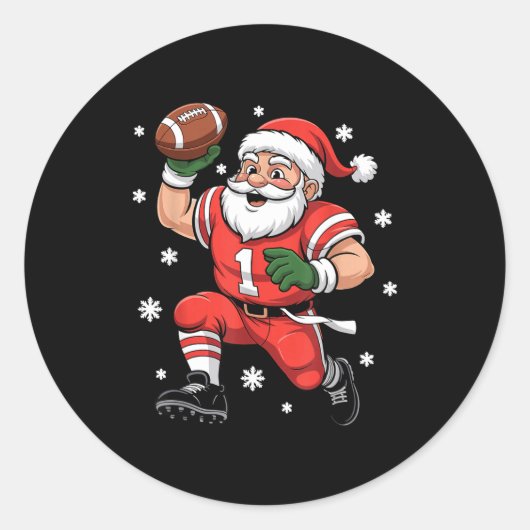 Football Santa Claus Lineman Christmas Quarterback Runder Aufkleber (Vorderseite)