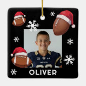 Football Santa Hat Name Photo Christmas Keramikornament (Rückseite)