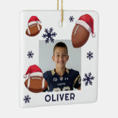 Football Santa Hat Name Photo Christmas Keramikornament (Rechts)