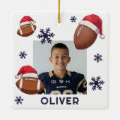 Football Santa Hat Name Photo Christmas Keramikornament (Rückseite)