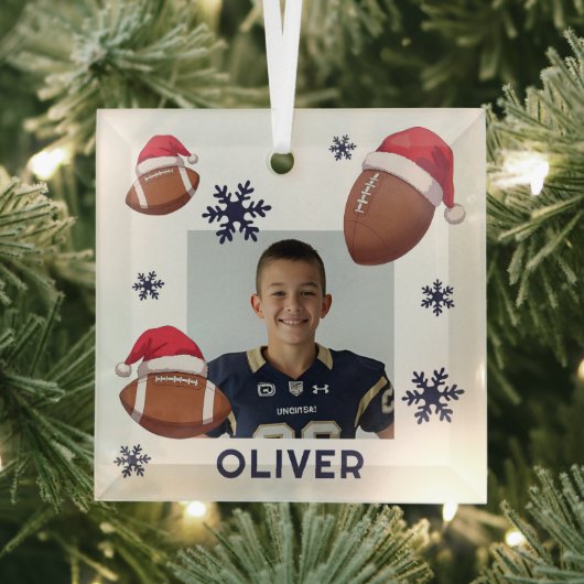Football Santa Hat Name Photo Christmas  Ornament Aus Glas (Insitu)