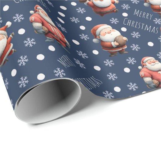 Football Santa on Dark Blue Geschenkpapier (Rolleneckpunkt)