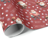 Football Santa on Red Geschenkpapier (Rolleneckpunkt)