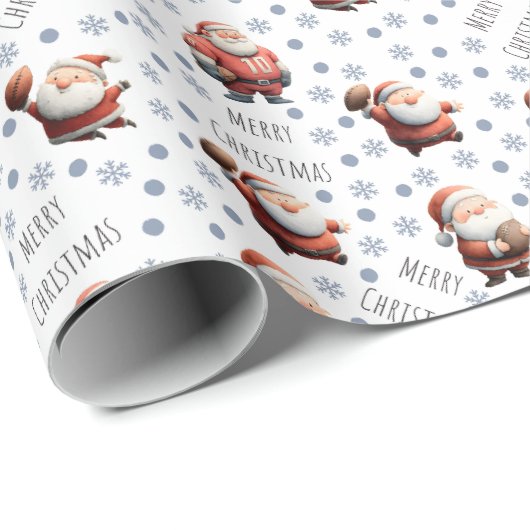 Football Santa on White Geschenkpapier (Rolleneckpunkt)