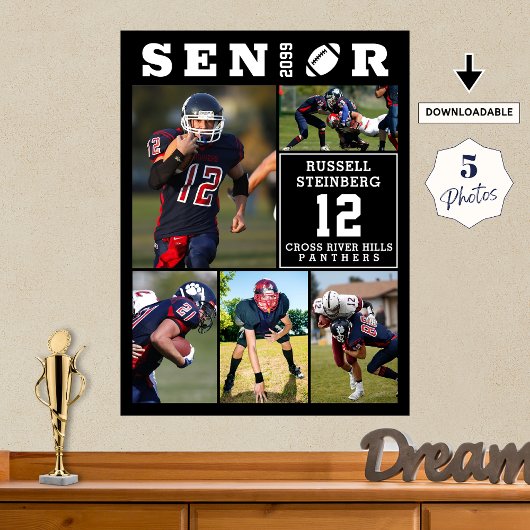 Football Senior 5 Photo Collage Graduation Poster