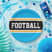 FOOTBALL Sky Blue Black Yellow Racing Stripes Pappteller (Party)