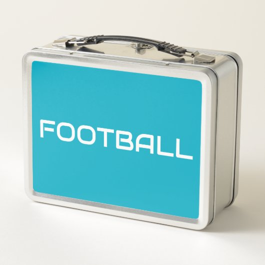 FOOTBALL Sleek White Text on Bold Azure Blue Metall Brotdose (Rückseite)