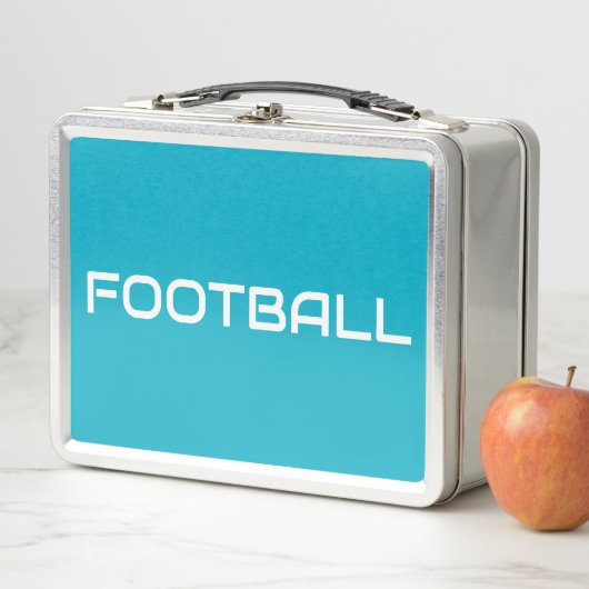 FOOTBALL Sleek White Text on Bold Azure Blue Metall Brotdose (Beispiel)