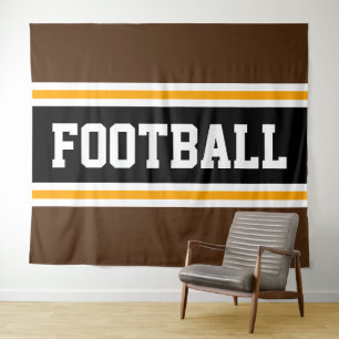 FOOTBALL Spaß Braun Schwarz Orange Rennstreifen Wandteppich