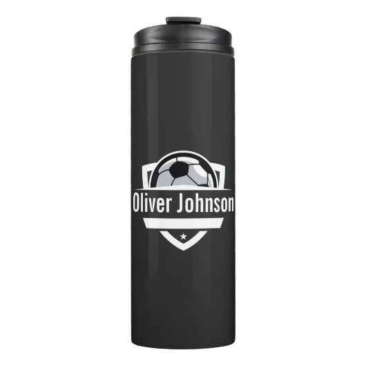 Football Sports Boys Black Thermosbecher (Vorderseite)