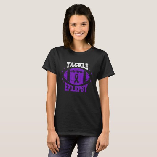 Football Tackle Epilepsy Retro Awareness Purple Ri T-Shirt (Vorne ganz)