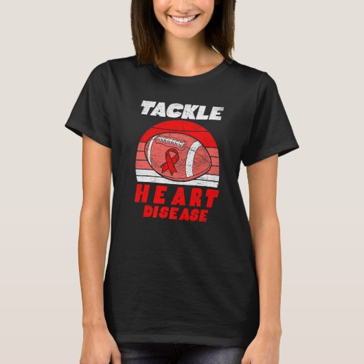 Football Tackle Heart Disease Retro Awareness Red T-Shirt (Vorderseite)
