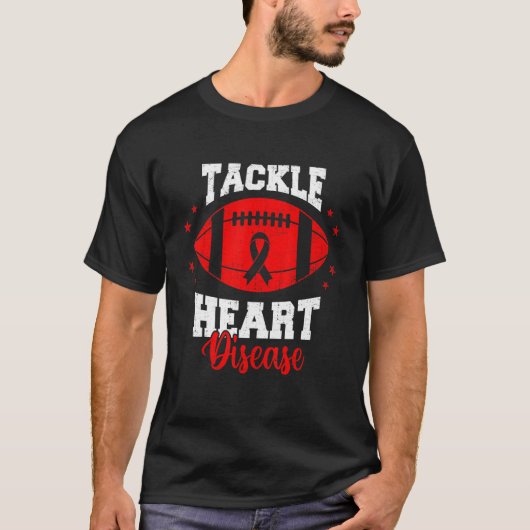 Football Tackle Heart Disease Retro Awareness Red  T-Shirt (Vorderseite)