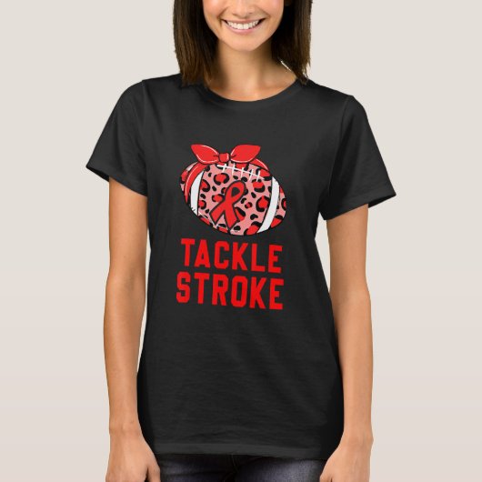 Football Tackle Stroke Retro Awareness Red Ribbon  T-Shirt (Vorderseite)
