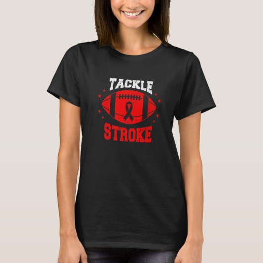 Football Tackle Stroke Retro Awareness Red Ribbon  T-Shirt (Vorderseite)