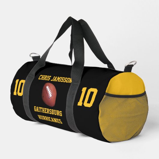 Football Team, Coach Player Black Gold Personalisi Duffle Bag (Rechte Ecke)