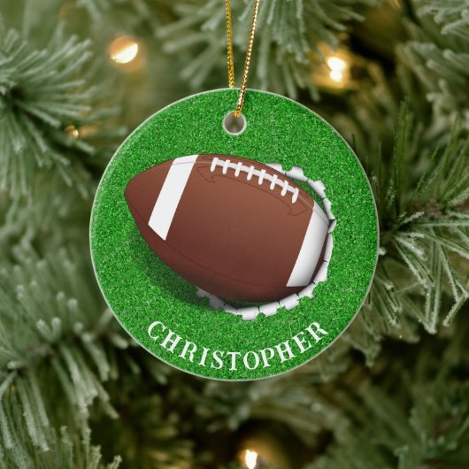 Football Tearing Out Christmas Keramik Ornament (Baum)