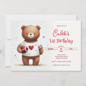 Football Teddy Bear Valentine 1. Geburtstag Einladung (Vorderseite)