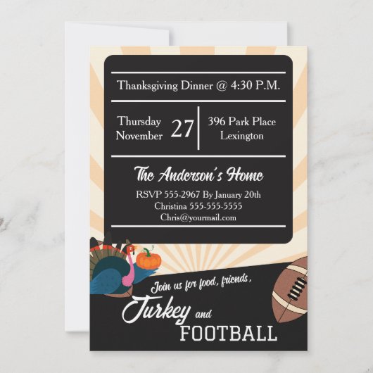 Football Thanksgiving Dinner Turkey October Party Einladung (Vorderseite)