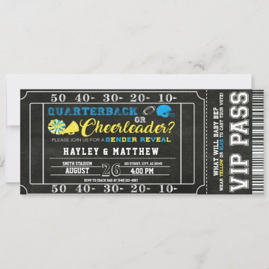 Football Ticket Quarterback oder Cheerleader Baby Einladung (Vorderseite)