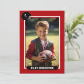 Football Trading Card Foto Geburtstagsparty Einladung (Stehend Vorderseite)