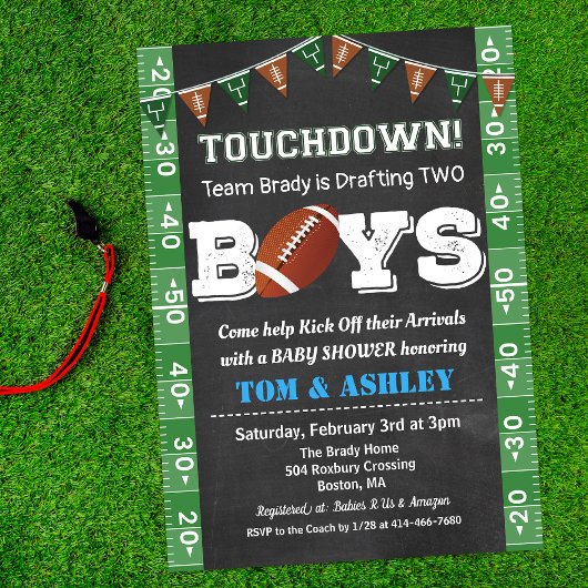 Football TWIN Baby Shower Chalkboard Invitation Einladung