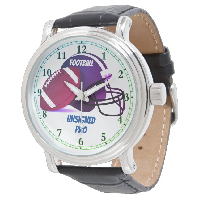 Football Unsigned Pro Vintag Black Leather Watch Armbanduhr (Schrägansicht)