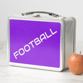 FOOTBALL White Text Royal Lila Hintergrund Metall Brotdose