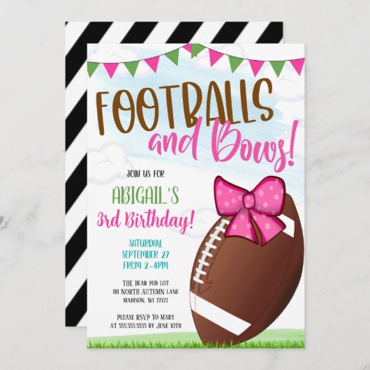 Footballs and Bows Party Invite Einladung (Vorne/Hinten)