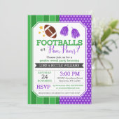 Footballs oder Pom Poms Lila Gender Reveal Party Einladung (Stehend Vorderseite)