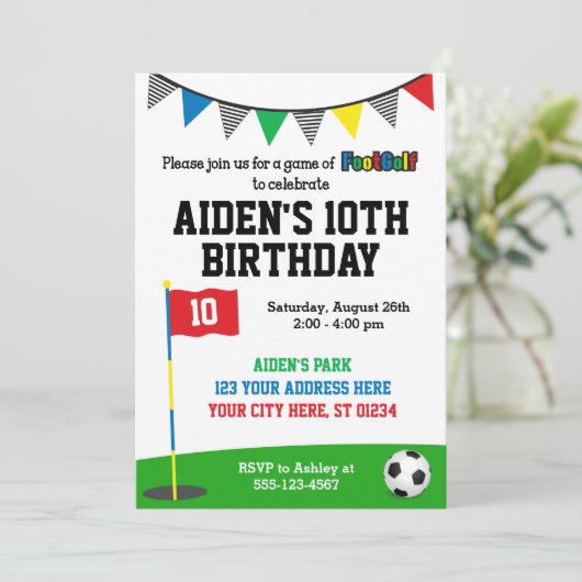 FootGolf - Einladung zum Geburtstag | Soccer Golf (Stehend Vorderseite)